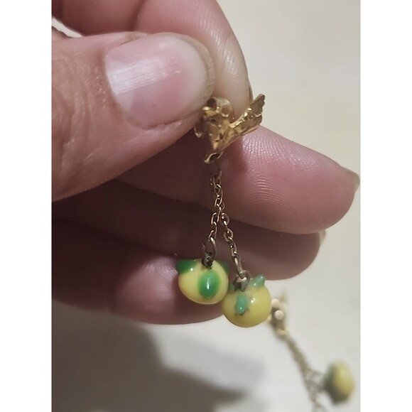 Vintage Glass Lemon Earrings Dangling Pierced Fruit Jewelry Retro - Picture 4 of 6
